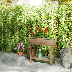 41L Self Watering Raised Garden Bed with Ventilation Transparent Lid Greenhouse, Storage Shelf, Planter Box with Water Level Indicator, 29.5" x 14.2" x 36.2", Brown