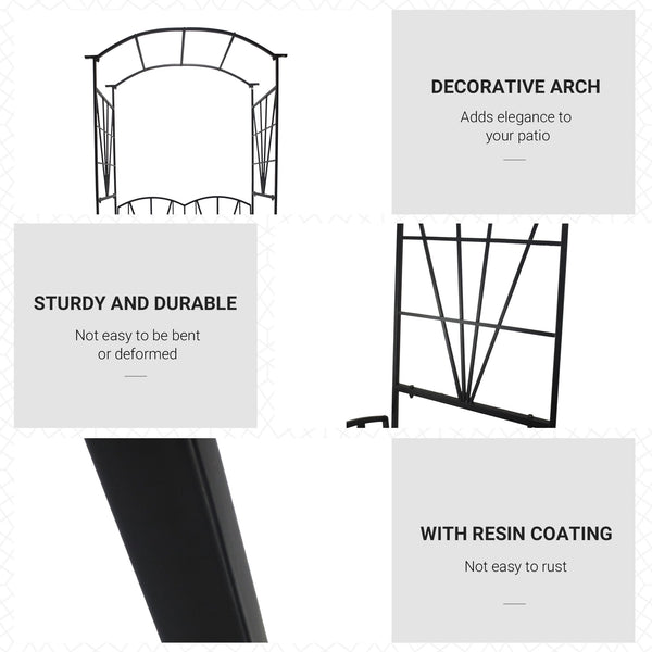 Garden Bench, 2 Seater Outdoor Patio Bench, Metal Garden Loveseat with Arch for Vines and Climbing Plants for Outdoor Space, Black
