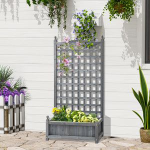 Garden Planters with Trellis for Climbing Vines, Wooden Raised Beds for Garden, Free Standing Flower Pot, Indoor Outdoor Display Rack, 64 x 28 x 120 cm, Grey