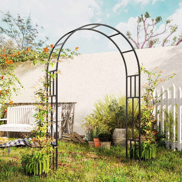 7.3ft Steel Garden Arch Trellis, Garden Arbor Trellis for Climbing Plants Roses Wisteria Vines, Flower Arch Wedding Arch Stand for Outdoor, Garden, Lawn, Backyard, Black