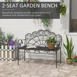 Garden Bench, 2 Seater Outdoor Patio Bench, Metal Garden Loveseat with Slatted Seat, 200 KG Capacity for Park Balcony Porch, 107 x 55.5 x 92 cm, Black