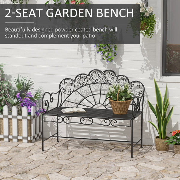 Garden Bench, 2 Seater Outdoor Patio Bench, Metal Garden Loveseat with Slatted Seat, 200 KG Capacity for Park Balcony Porch, 107 x 55.5 x 92 cm, Black