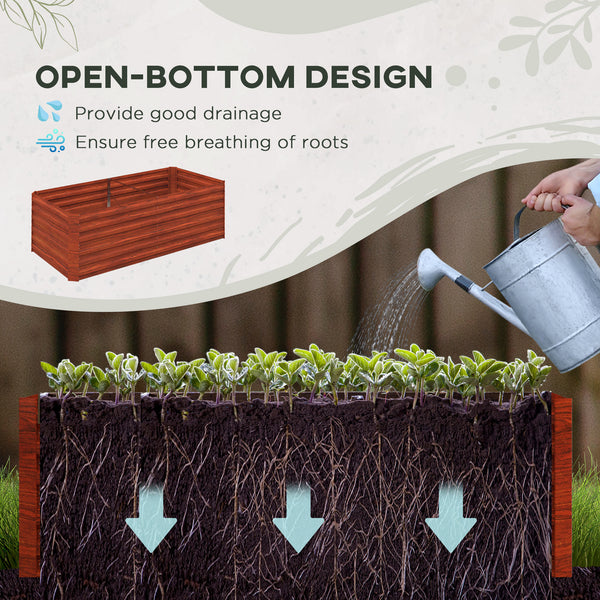 Outsunny Galvanized Raised Garden Bed Kit with Reinforcing Bars, Large and Tall Metal Planter Box for Vegetables, Flowers and Herbs, 6' x 3' x 2', Dark Brown