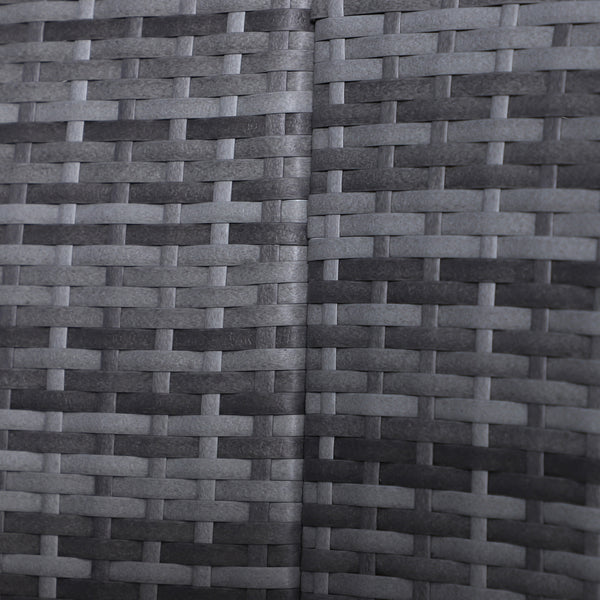 Outdoor PE Rattan Garden Furniture with Cushioned, Patio Wicker Conversation Furniture Set, Round Daybed with Retractable Canopy, Coffee Table and Three Pillows, Grey/Blue Grey