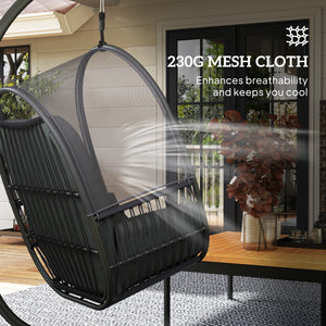 Hanging Egg Chair Outdoor Indoor, Swing Hammock Chair with Stand, Cushions, Lumbar Pillow, Adjustable Height and Steel Frame for Garden Patio Lounge Porch, Dark Grey