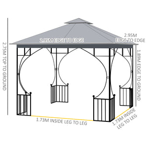 3 x 3m Garden Gazebo Patio Party Tent Shelter Outdoor Canopy Double Tier Sun Shade with Metal Frame and Netting, Light Grey