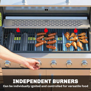 6 Burner Propane Gas Grill with Side Burner, 63,000 BTU Stainless Steel Barbecue Grill with Cast Iron Grates, Wheels, Warming Rack, Side Tables, Cabinet for Outdoor Kitchen, Backyard Barbecue