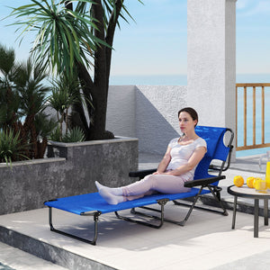 Folding Lounge Chair with 4-level Reclining Back, Outdoor Tanning Chair with Reading Hole, Outdoor Chaise Lounge Chair with Headrest, for Beach, Yard, Patio, Dark Blue