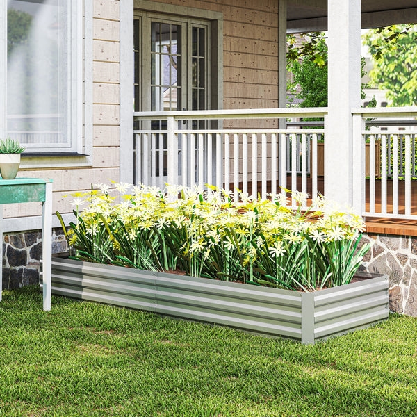 Galvanized Raised Garden Bed, 8' x 3' x 1' Metal Planter Box, for Growing Vegetables, Flowers, Herbs, Succulents, Silver