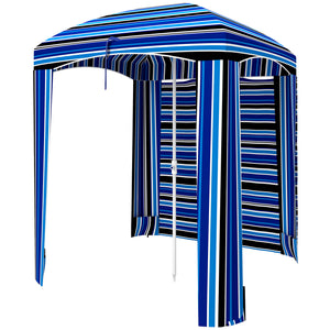 5.9' x 5.9' Portable Beach Umbrella, Ruffled Outdoor Cabana with Walls, Vents, Sandbags, Carry Bag, Blue Stripe