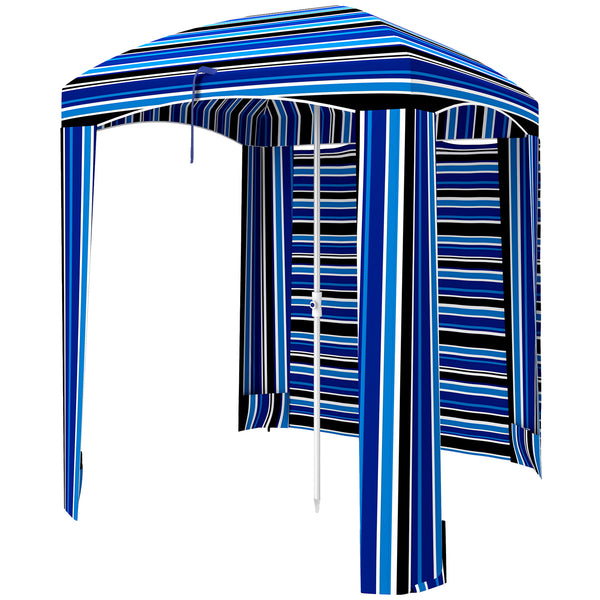 5.9' x 5.9' Portable Beach Umbrella, Ruffled Outdoor Cabana with Walls, Vents, Sandbags, Carry Bag, Blue Stripe
