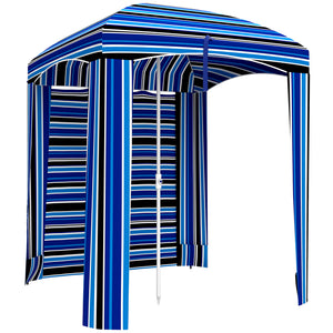 5.9' x 5.9' Portable Beach Umbrella, Ruffled Outdoor Cabana with Walls, Vents, Sandbags, Carry Bag, Blue Stripe