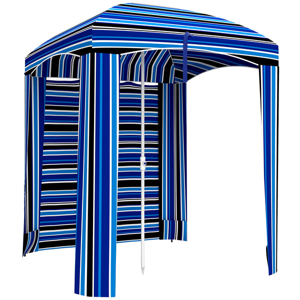 5.9' x 5.9' Portable Beach Umbrella, Ruffled Outdoor Cabana with Walls, Vents, Sandbags, Carry Bag, Blue Stripe