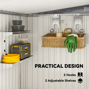 5 x 7FT Lean to Outdoor Storage Shed with Foundation Kit, Metal Garden Shed with Adjustable Shelves, Sliding Door, Vents, Hooks for Backyard, Patio, Lawn, Dark Grey