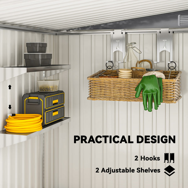 5 x 7FT Lean to Outdoor Storage Shed with Foundation Kit, Metal Garden Shed with Adjustable Shelves, Sliding Door, Vents, Hooks for Backyard, Patio, Lawn, Dark Grey