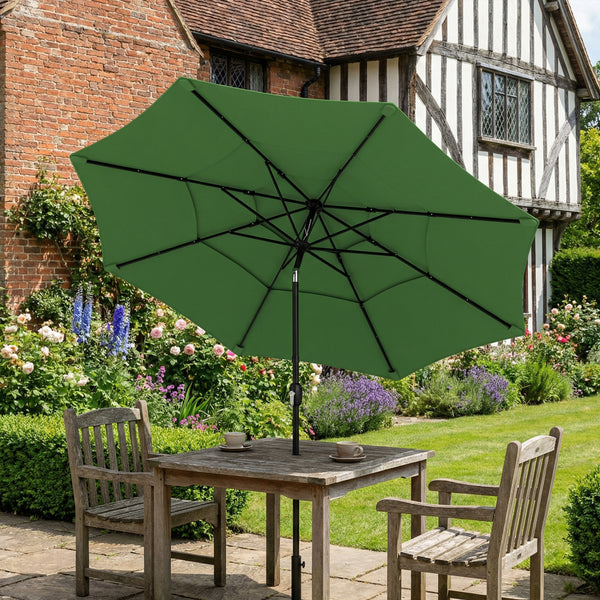 3 m Garden Parasol, Parasol Umbrella with 3-tier Roof, Crank Handle, Tilt Function, Polyester Canopy, Outdoor Table Umbrella for Patio, Garden, Green