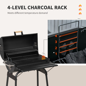 30" Portable Barrel Charcoal BBQ Grill with 370 Square Inches Cooking Space & Storage Shelf for Garden Camping Picnic, Black