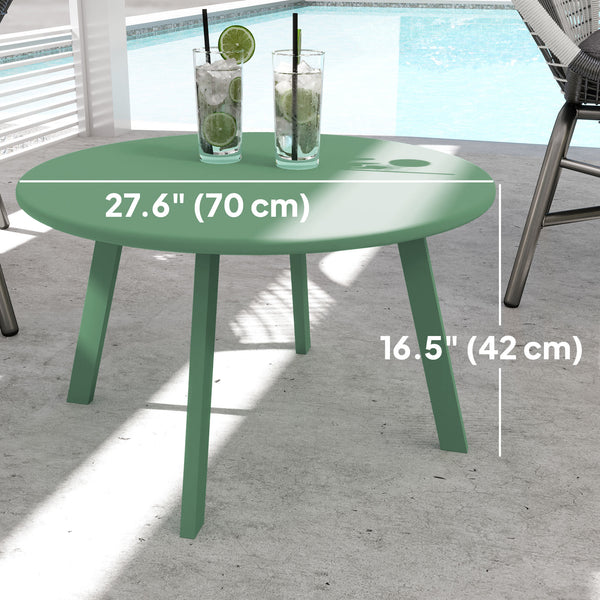 36" Patio Coffee Table, Round Outdoor Side Table with Weather Resistant Metal Frame and Non-Slip Foot Pads for Garden, Balcony, Backyard, Living Room, Green