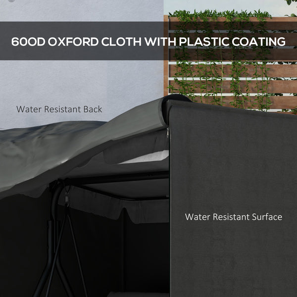 3 Seater 600D Oxford Patio Swing Chair Cover Outdoor Garden Furniture Rain Protection Protector Waterproof Anti-UV, 177 x 114 x 152cm, Dark Grey