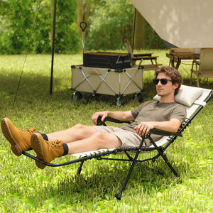 Zero Gravity Chair, Folding Outdoor Lounge Chair, 5-Position Adjustable Patio Lounger Recliner with Padded Removable Headrest for Lawn, Beach, Poolside, Beige