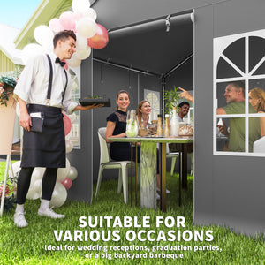 3 x 3 m Heavy Duty Garden Gazebo with Sides and 4 Weight Bags, Marquee Party Tent with Windows, All Weather Canopy for Camping, Festivals and Weddings, Grey