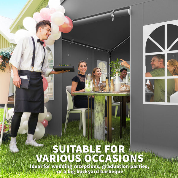 3 x 3 m Heavy Duty Garden Gazebo with Sides and 4 Weight Bags, Marquee Party Tent with Windows, All Weather Canopy for Camping, Festivals and Weddings, Grey