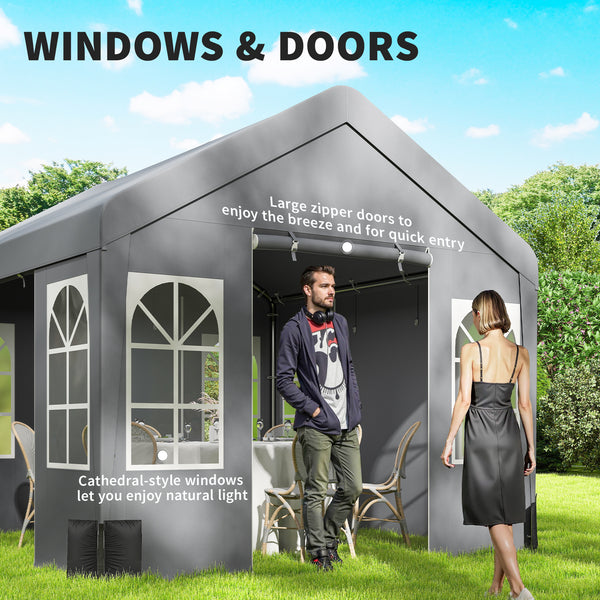 3 x 3 m Heavy Duty Garden Gazebo with Sides and 4 Weight Bags, Marquee Party Tent with Windows, All Weather Canopy for Camping, Festivals and Weddings, Grey