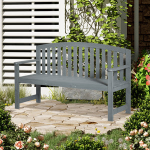 2 Seater Wooden Garden Bench with Armrest, Outdoor Furniture Chair for Park, Balcony, Grey