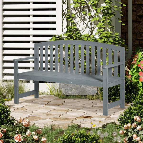 2 Seater Wooden Garden Bench with Armrest, Outdoor Furniture Chair for Park, Balcony, Grey