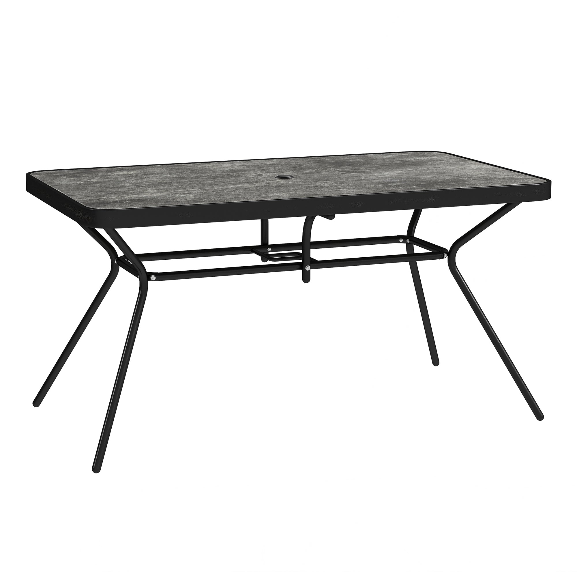 big gray umbrella patio table Outsunny Rectangle Outdoor Dining Table for 6, with 1.7" Umbrella Hole & Easy Clean Tabletop, Grey