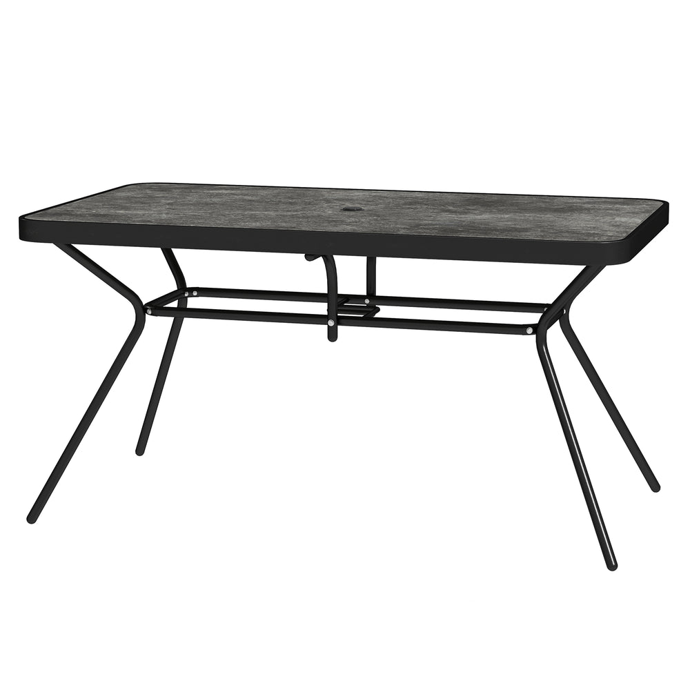 55" x 31.5" x 28" Rectangle Outdoor Dining Table for 6, Patio Table with 1.7" Umbrella Hole, Easy Clean DPC Plastic Tabletop, Steel Frame, for Backyard, Deck, Lawn, Grey