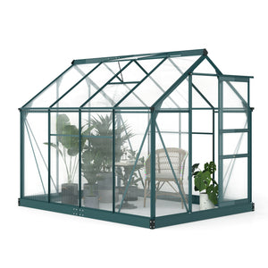 BloomGreen 6' x 8' Greenhouse with Rain Gutter and Roof Vent Dark Green
