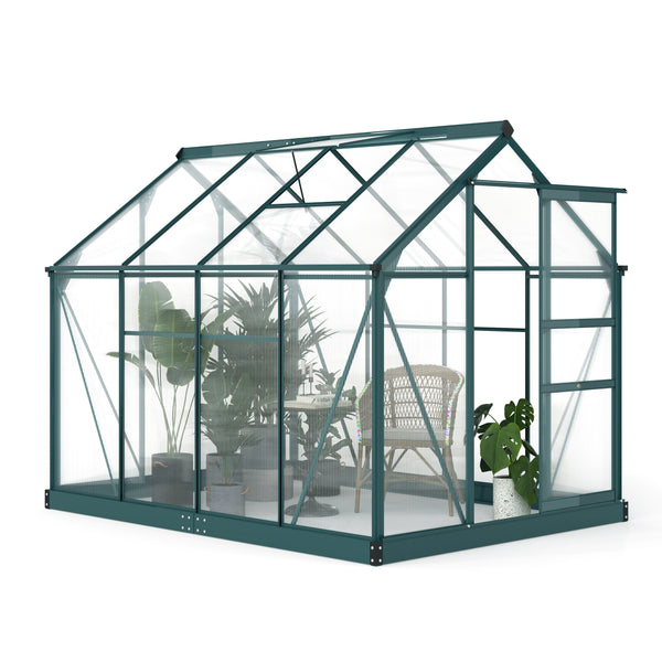 BloomGreen 6' x 8' Greenhouse with Rain Gutter and Roof Vent Dark Green