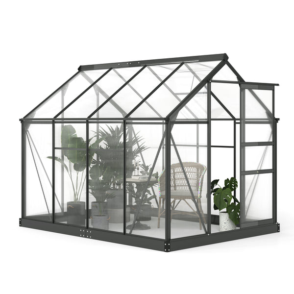 BloomGreen 6 x 8ft Large Polycarbonate Greenhouse with Aluminium Frame, Slide Door & Window, Grey