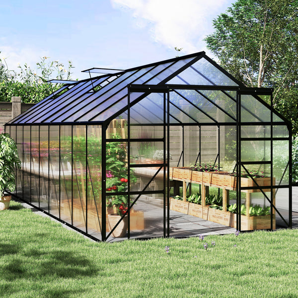 BloomGreen 20' x 8' Greenhouse with Roof Vent and Sliding Door, Clear