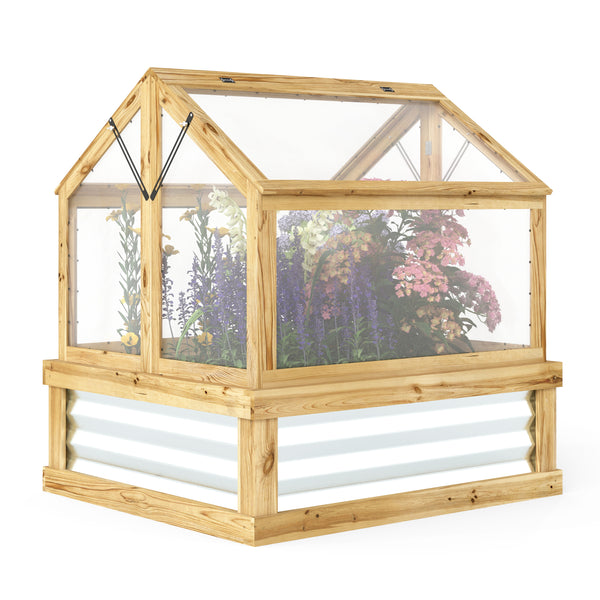 NookGrow Raised Garden Bed with Planter Protection, 35.5" x 31.5" x 36", Natural