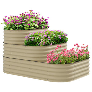 Outsunny 3-Tier Galvanized Steel Raised Garden Bed Kit, 62.25" x 43" x 32.25", 3 Combining Planter Boxes with Rubber Strip Edging, Open Bottom for Backyard, Garden, Patio, Cream White