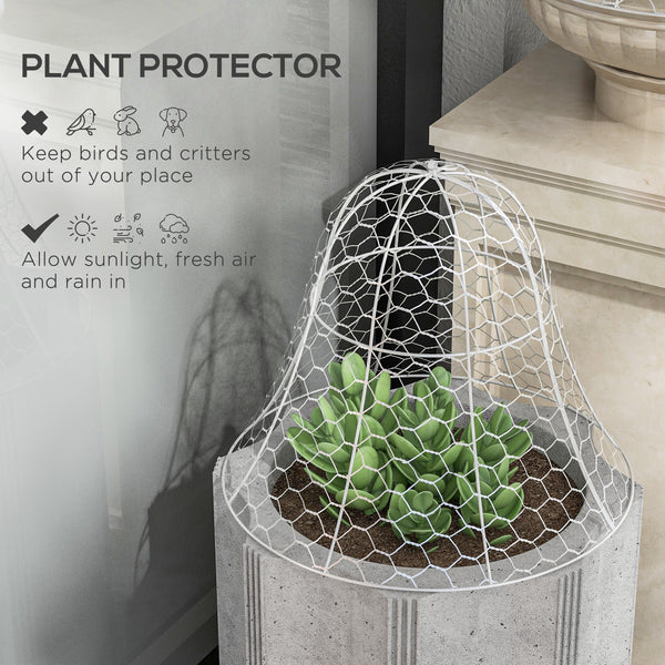 Outsunny Garden Chicken Wire Cloche, 16" x 13" Stackable Animal Plant Protectors, 6 Pack of Metal Crop Cages to Keep Animals Out, White