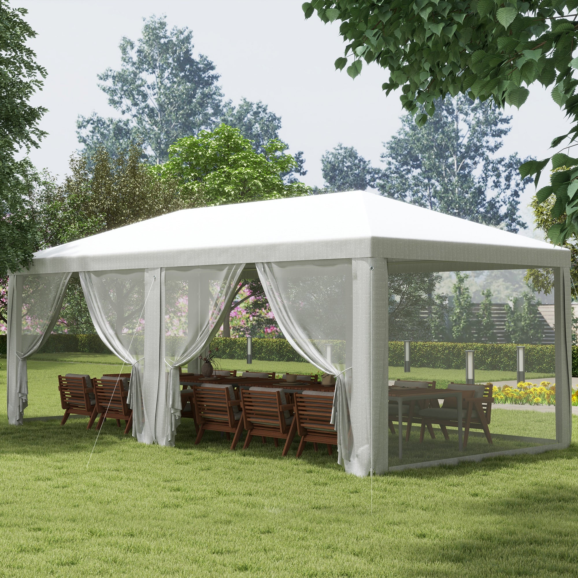 gazebo party tent Outsunny 20' x 10' Outdoor Party Tent Gazebo Wedding Canopy with Removable Mesh Sidewalls, White