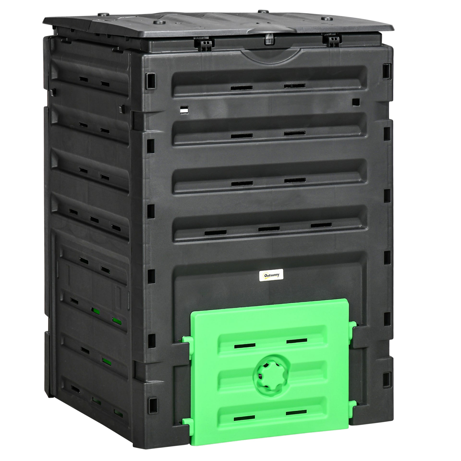 120 Gallon (450L) Garden Composter with 80 Vents and 2 Sliding Doors, Lightweight & Sturdy, Fast Creation of Fertile Soil, Black