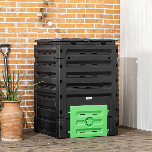 Outsunny Garden Compost Bin, 120 Gallon (450L) Garden Composter, BPA Free, with 80 Vents and 2 Sliding Doors, Lightweight & Sturdy, Fast Creation of Fertile Soil, Black