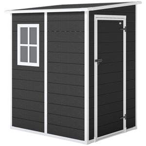 4 x 5FT Plastic Garden Shed with Floor, Lean to Outdoor Storage Shed, Lockable Tool Storage House with Window, Vent and Plastic Roof, Black