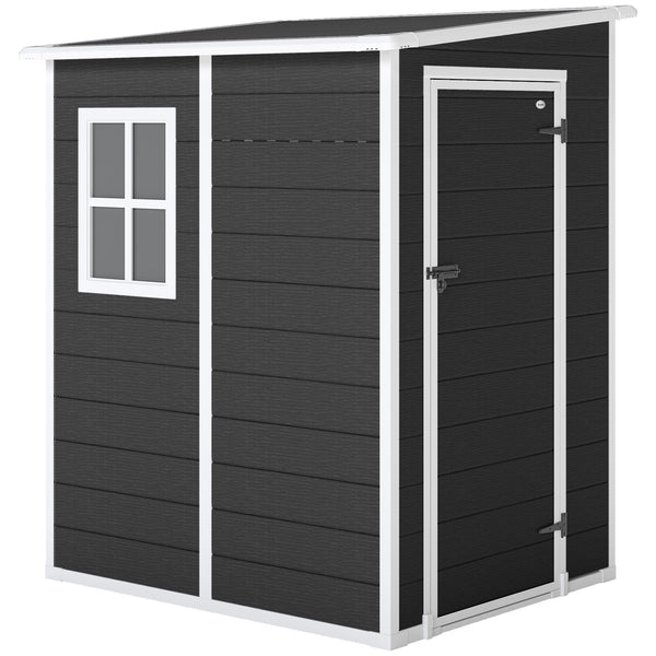 4 x 5FT Plastic Garden Shed with Floor, Lean to Outdoor Storage Shed, Lockable Tool Storage House with Window, Vent and Plastic Roof, Black