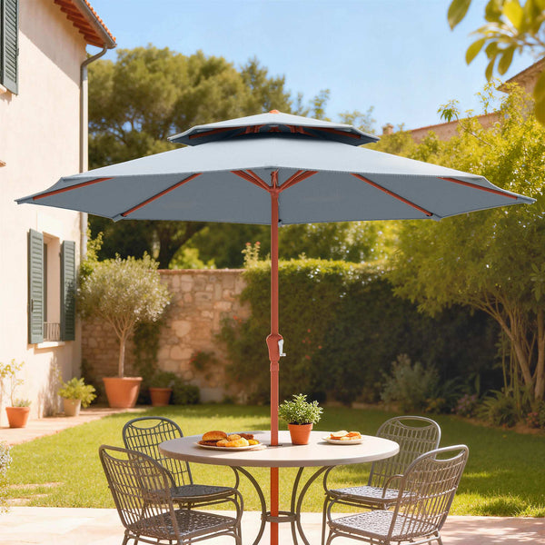 Patio Umbrella with Crank, Double Top Outdoor Market Table Umbrella for Garden, Patio,104'' x 104'', Light Grey