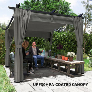 3 x 3(m) Metal Pergola with Retractable Roof and Sidewalls, Garden Gazebo UPF30+ Sun Shade Shelter for Outdoor, Patio, Deck, Light Grey