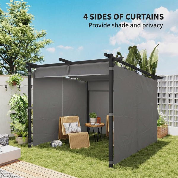3 x 3(m) Metal Pergola with Retractable Roof and Sidewalls, Garden Gazebo UPF30+ Sun Shade Shelter for Outdoor, Patio, Deck, Light Grey