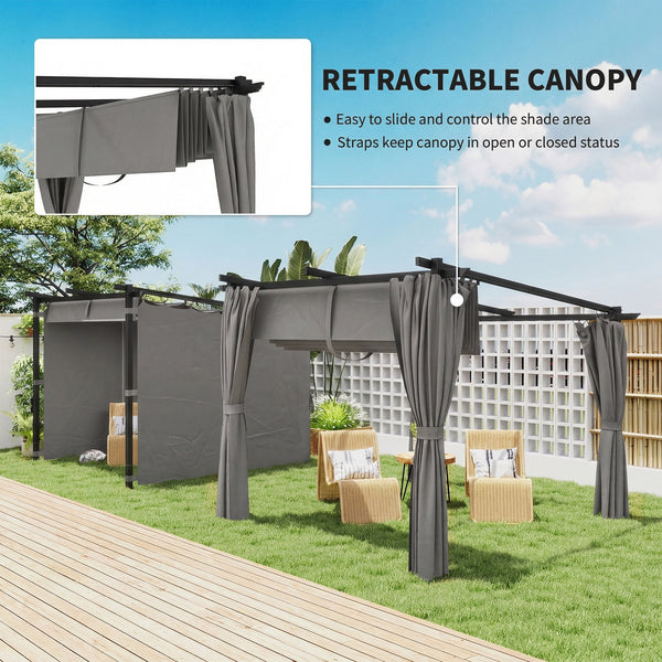 3 x 3(m) Metal Pergola with Retractable Roof and Sidewalls, Garden Gazebo UPF30+ Sun Shade Shelter for Outdoor, Patio, Deck, Light Grey