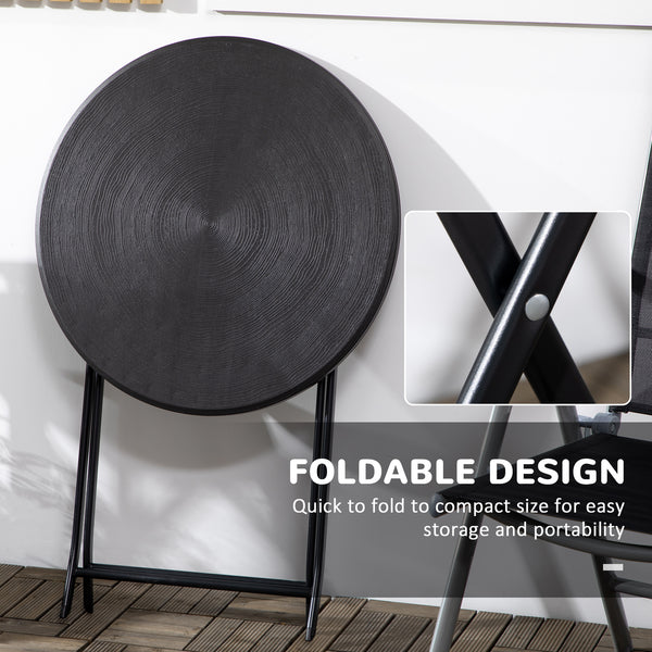 Folding Outdoor Coffee Table, 23.6" Round Outdoor Patio Table with Wood-Effect HDPE Top and Steel Frame for Balcony, Garden, Backyard, Dark Grey