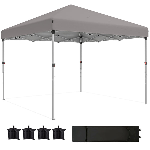 10' x 10' Pop Up Canopy Tent with Removable Sidewalls, Instant Shelter with Portable Roller Bag, 4 Sand Bags, Adjustable Height for Outdoor, Garden, Patio, Light Grey
