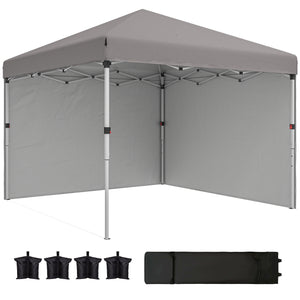 10' x 10' Pop Up Canopy Tent with Removable Sidewalls, Instant Shelter with Portable Roller Bag, 4 Sand Bags, Adjustable Height for Outdoor, Garden, Patio, Light Grey